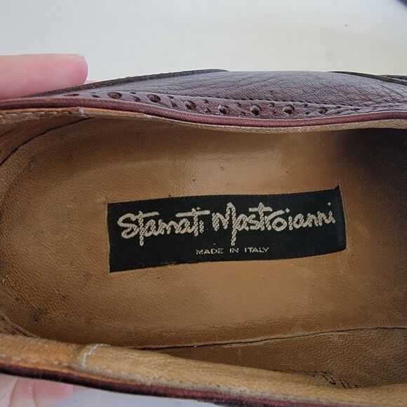 Stamati Mastroianni Shoes Men's 9M Burgundy Maroon Hand Made Italy Wingtips - Picture 15 of 16